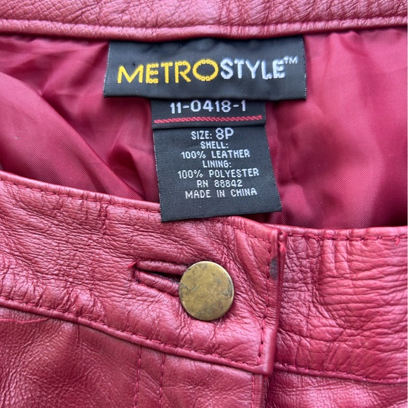 MetroStyle Women's Burgundy Red Leather Pants 8P straight leg Y2K Vintage - Picture 6 of 9
